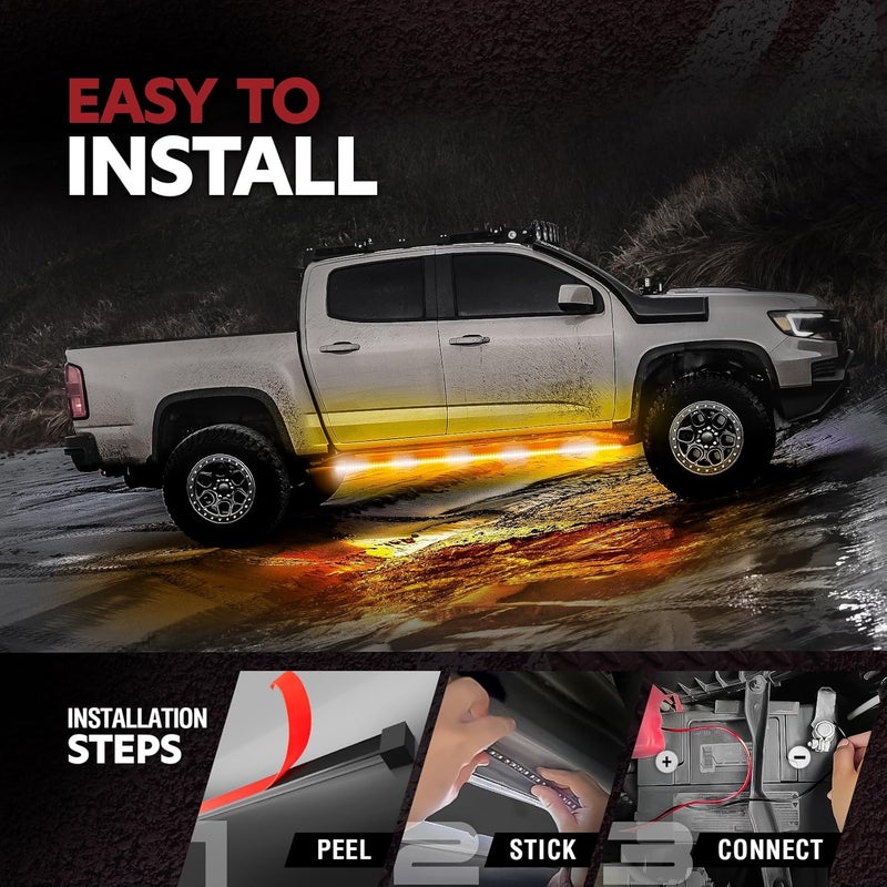 OPT7 2PCS 63" LED Strobe Light Strips - Weatherproof Running Board Emergency Lights with Remote Control, Amber & White Flashing Lights with 31 Warning Modes for Truck Construction Vehicles Pickups - Image 4